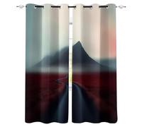 Blackout Window Curtains 3D Natural Soundproof Thermal Insulation Set of 2 Panels W70 x L160 CM Red Vegetation Road Black Mountains Window Drapes With Grommet for Home Rental House Office Dormitory