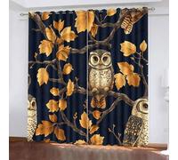 Blackout Window Curtains 3D Natural Style Soundproof Thermal Insulation Set of 2 Panels W117 x L229 CM Branch Leaves Owl Window Drapes With Grommet for Home Rental House Office Dormitory
