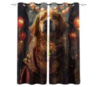 Blackout Window Curtains 3D Oriental Traditional Soundproof Thermal Insulation Set of 2 Panels W85 x L200 CM Dog In Red Costume Window Drapes With Grommet for Home Rental House Office Dormitory