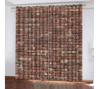 Blackout Window Curtains 3D Retro Industrial Style Soundproof Thermal Insulation Set of 2 Panels W117 x L229 CM Brick Wall Texture Window Drapes With Grommet for Home Rental House Office Dormitory