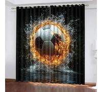 Blackout Window Curtains 3D Simple Style Soundproof Thermal Insulation Set of 2 Panels W59 x L137 CM Water Flames Soccer Window Drapes With Grommet for Home Rental House Office Dormitory