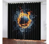 Blackout Window Curtains 3D Simple Style Soundproof Thermal Insulation Set of 2 Panels W85 x L200 CM Water Fire Black Ball Window Drapes With Grommet for Home Rental House Office Dormitory