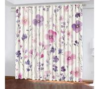 Blackout Window Curtains 3D Small Fresh Style Soundproof Thermal Insulation Set of 2 Panels W85 x L200 CM Purple Pink Flowers Window Drapes With Grommet for Home Rental House Office Dormitory
