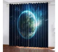Blackout Window Curtains 3D Space Elements Curtains Thermal Insulation Set of 2 Panels W110 x L215 CM Starry Sky Earth Window Drapes With Grommet for Home Rental House Office Dormitory
