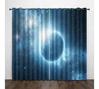 Blackout Window Curtains 3D Space Elements Curtains Thermal Insulation Set of 2 Panels W140 x L300 CM Blue Planets Starry Sky Window Drapes With Grommet for Home Rental House Office Dormitory