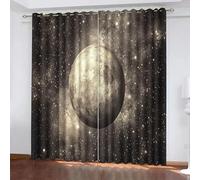 Blackout Window Curtains 3D Space Elements Curtains Thermal Insulation Set of 2 Panels W59 x L137 CM Gray Hue Starry Sky Planet Window Drapes With Grommet for Home Rental House Office Dormitory