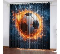Blackout Window Curtains 3D Sports Style Soundproof Thermal Insulation Set of 2 Panels W140 x L300 CM Water Fire Soccer Ball Window Drapes With Grommet for Home Rental House Office Dormitory