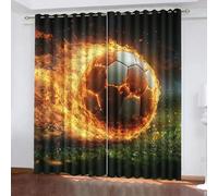 Blackout Window Curtains 3D Sports Style Soundproof Thermal Insulation Set of 2 Panels W70 x L160 CM Grass Flames Red White Football Window Drapes With Grommet for Home Rental House Office Dormitory