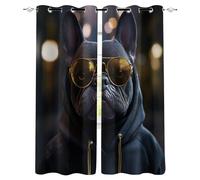 Blackout Window Curtains 3D Trendy Soundproof Thermal Insulation Set of 2 Panels W85 x L200 CM Dog Wearing Glasses And A Sweatshirt Window Drapes With Grommet for Home Rental House Office Dormitory