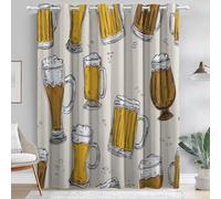Blackout Window Curtains Cartoon Doodle Beer Mug Printed Darkening Grommet Drapes, Light Brown Curtain for Nursery Boys Girls Bedroom Living Room W 66" x L 90" (2 Panels)