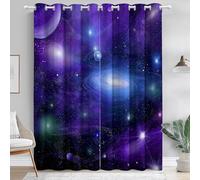 Blackout Window Curtains Fantasy Galaxy Printed Darkening Grommet Drapes, Purple Curtain for Nursery Boys Girls Bedroom Living Room W 29.5" x L 65" (2 Panels)