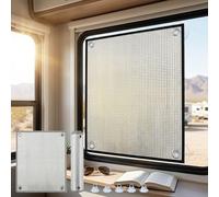 Blackout Window Film Reflective Aluminum Foil RV Window Shade with Suction Cups & Edge Binding, Privacy Heat Control Sun Blocking Thermal Tint Insulation Cover for Camper Door(Grey Edge,45x130cm)