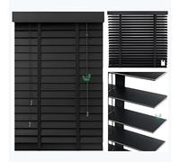 Blackout Wooden Window Blinds, Cordless Room Darkening Mini Blinds, Custom Size Wide 85 90 105 110 120 130 160 170 45 cm Privacy Horizontal Venetian Blind & Shades for Bathroom Office(Black)