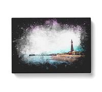 Blackpool Tower & Beach Paint Splash Modern Art Canvas Wall Art Print Ready to Hang, Framed Picture for Living Room Bedroom Home Office Décor, 76x50 cm (30x20 Inch)