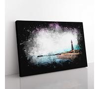 Blackpool Tower & Beach Paint Splash Modern Art Canvas Wall Art Print Ready to Hang, Framed Picture for Living Room Bedroom Home Office Décor, 50x35 cm (20x14 Inch)