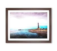Blackpool Tower & Beach Painting Modern Art Framed Wall Art Print, Ready to Hang Picture for Living Room Bedroom Home Office Décor, Walnut A4 (34 x 25 cm)
