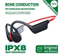 (BlackRed-32GB) New Upgrades Bluetooth 5.3 Bone Conduction Wireless Headphones Depth IPX8 Waterproof Swimming Headsets 32GB RAM MP3 Player For Diving Outdoor Sports