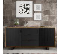 Creative Furniture Blackridge Sideboard 140cm - Dark Oak Body with Matte Black Fluted Fronts in Brown Creative Furniture Brown