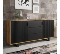 Blackridge Sideboard 140cm - Dark Oak Body with Matte Black Fluted Fronts Creative Furniture Brown One Size