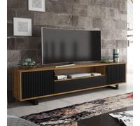 Blackridge TV Unit 200cm - Dark Oak Body with Matte Black Fluted Fronts Creative Furniture Brown One Size