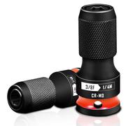 BLACKROBOT 2PCS Quick Release Impact Bit Holders 3/8-Inch Square Drive to 1/4-Inch Hex Socket Adapter, CR-MO Steel, Red