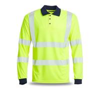 Blackrock Eco Hi-Vis Long Sleeve Polo Shirt Yellow, Recycled Polyester, SPF Protection, 150gsm, Reflective, Recyclable, Work Yellow Polo, High Viz Workwear, for Men Women Unisex, Size Small