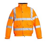 Blackrock Orange Hi Vis Waterproof Bomber Jacket Men's and Women's, Reflective High Vis Jackets, High Viz Visibility Warm Safety Security Work Wear, Taped Seams & Fleece Lined Collar - Size 2XL