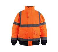 Blackrock Orange/Navy Hi Vis Waterproof Bomber Jacket Men's and Women's, Reflective High Vis Jackets, High Viz Visibility Warm Safety Security Work Wear, Taped Seams & Fleece Lined Collar - Size 6XL
