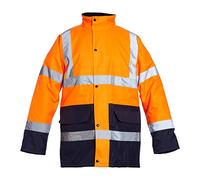 Blackrock Orange/Navy Hi Vis Waterproof Jacket, Mens Womens Reflective Work Jacket, High Visibility Safety Workwear, Comfort Fleece Lined Collar and Quilt Lined Coat, Fully EN Certified - Size 4XL