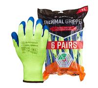 Blackrock Pack of 6 Thermal Insulated Heavy Duty Latex Coated Gripper Safety Work Gloves, Mens Womens Working Grip, For Cold Storage, Handling, Railways, Agriculture, Building & Construction - Size XL