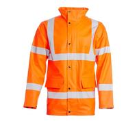 Blackrock PU Coated Rail Industry Orange Hi Vis Rain Jacket, Men's Women's Lightweight Waterproof Workwear, Reflective High Viz Visibility Safety Security Rain Coat Hood, EN Certified - Size Medium