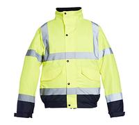 Blackrock Yellow/Navy Hi Vis Waterproof Bomber Jacket Men's and Women's, Reflective High Vis Jackets, High Viz Visibility Warm Safety Security Work Wear, Taped Seams & Fleece Lined Collar - Size 5XL