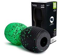 BLACKROLL® TWIN Fascia Roller (30 x 13 cm), Massage Roller with Recess for the Spine, Fitness Roller for Spot Self-Massage & Regeneration, Medium Hardness, Made in Germany, Black/Green