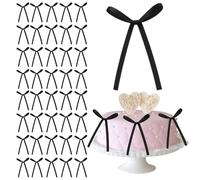 Blacks Bows for Cakes, 40 Pcs Black Cake Decorations, Bow Tie Cake Topper Decorations for Birthday Party Wedding Baby Shower, Black Ribbon Bows for Cake Decorating