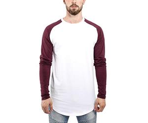 Blackskies Baseball Longsleeve T-Shirt | Long Oversize Fashion Basic Long Sleeve Raglan Men's Long Shirt Long Tee Melliert - White-Burgundy Small S