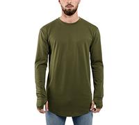 Blackskies Round Longsleeve T-Shirt | Long Oversize Fashion Basic Long Sleeve Men's Long Shirt Long Tee - Olive Green Large L