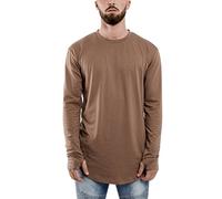 Blackskies Round Longsleeve T-Shirt | Long Oversize Fashion Basic Long Sleeve Men's Long Shirt Long Tee - Brown Large L