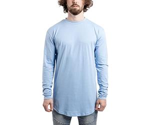 Blackskies Round Longsleeve T-Shirt | Long Oversize Fashion Basic Long Sleeve Men's Long Shirt Long Tee - Light Blue Small S