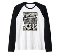 Blacksmithing is My Passion Jesus is My Life Blacksmith Raglan Baseball Tee