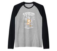 Blacksmithing is My Therapy Blacksmith Anvil Forge Raglan Baseball Tee