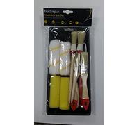 Blackspur 11pc Mini Paint Set with 4 Wooden Handle Brushes, 4 Roller Heads with Frame, Scraper and Tray