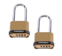 Blackspur 2X Brass Long Shackle 4-Digit Zinc Alloy Combination Padlock Bundle | Outdoor Combination Padlock with Code - Heavy-Duty Coded Padlocks for Garden Gate Shed Door and Storage by Blackspur