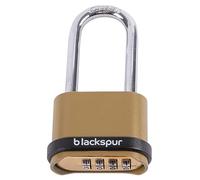Blackspur 1x Brass Long Shackle 4-Digit Zinc Alloy Combination Padlock - Heavy-Duty Outdoor Garden Gate Shed Door Key Code Lock Security Shackle