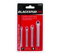Blackspur 4pc Tungsten-Tipped Glass & Tile Drill Bit Set - Mixed Metal Impact Driver Screwdriver DIY Drilling Tools Accessories