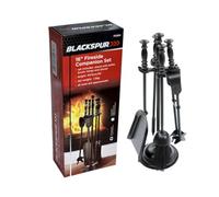 Blackspur FS308 16" Fireside Companion Set - 5 Piece Cast Iron Kit - Fireplace Tool Accessories - Black