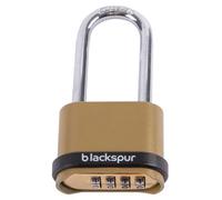 Blackspur Long Shackle Zinc Alloy Combination Padlock - 4-Digit - Brass