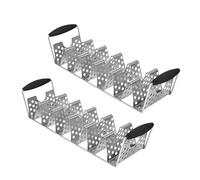 Blackstone 5551 Deluxe Holder Stand Pack of 2 Stainless Steel Racks with Heat Resistant Handles-One Tray Holds 6 Tacos-Dishwasher Safe, Black/Silver