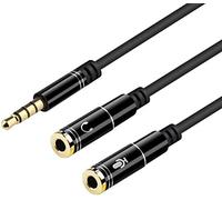 BlackStork Headset Adapter Y Splitter Dual Female to 1 male Black Mic audio smathphone PC headset adapter (Black)