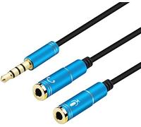 BlackStork Headset Adapter Y Splitter Dual Female to 1 male Black Mic audio smathphone PC headset adapter (Blue)