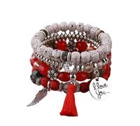 Blacktree Marektplace Bohemian Multilayer Tassel Women's Bracelet w/I Love You and Angel Wing Charms, M, Metal, Glass, Zinc, Acrylic, crystal